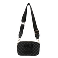Retro grijze camera crossbodytas met monogram, brede schouderband en SM-logo - Zwart