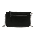 Minimalist black leather crossbody bag with silver stud accents and chain strap - Black