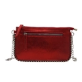 Red metallic crossbody bag with silver rivet trim and stylish chain strap for women - Red