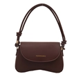 Minimalist dark brown leather shoulder bag with a curved base and gold lettering - Brown