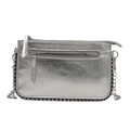 Chic silver metallic crossbody bag with chain strap and beaded trim detail - Silver
