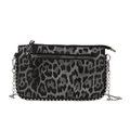 Leopard print crossbody bag with silver metallic finish and dual zipper chain strap - Leopard Black
