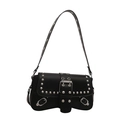 Schwarze Nietenschultertasche mit silbernen Bolzen und Schnallendetail im Retro-Punk-Stil - Schwarz
