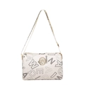 Bolso bandolera cilíndrico blanco con estampado de letras negras y logo metálico - Blanco
