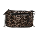 Chic leopard print crossbody bag with silver chain strap and metal rivet details - Leopard Brown