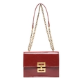 Fashionable red chain shoulder bag with a square buckle and glossy leather texture - Red