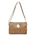 Bolso bandolera cilíndrico marrón con estampado de letras y correa ancha ajustable - Marrón