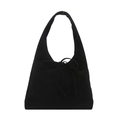 Retro black faux suede hobo bag with lace-up bow accent for women stylish shoulder tote - Black