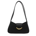 Minimalist black faux leather underarm shoulder bag with golden crescent buckle - Black