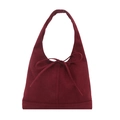 Minimalist burgundy suede shoulder bag featuring a stylish bow tie design and clean lines - Red