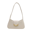 Elegant off-white faux leather underarm bag with minimalist golden crescent metal buckle - White