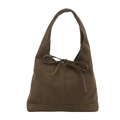 Vintage dark brown suede tote bag with tie-up bow detail and minimalist design - Green