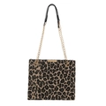 Borsa tote quadrata leopardata con tracolla a catena dorata e fibbia in metallo - Leopardo Marrone