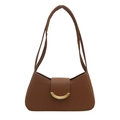 Minimalist brown baguette shoulder bag with golden metallic buckle and long strap - Brown