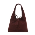 Vintage brown faux suede tote bag with minimalist tie-knot ribbon and shoulder strap - Coffee