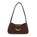 Minimalist caramel brown leather underarm bag with gold crescent buckle for women - Brown