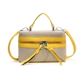 2025 trendy yellow trim woven handbag with top handle and silver hardware - Yellow