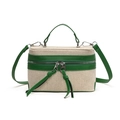 Retro contrast color box bag in green and beige canvas with leather trim and tassels - Green