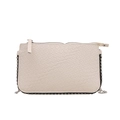 White snakeskin embossed envelope crossbody bag with silver rivets and metal chain strap - White