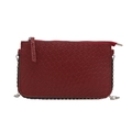 Deep red crocodile embossed leather envelope bag with silver rivets and chain strap - Red