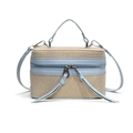 Beige canvas box bag with light blue leather trim and top handle crossbody design - Blue