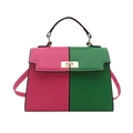 Sac à main en cuir bicolore rose et vert avec fermoir doré et poignée chic - Rose (Rose/Vert Patchwork)