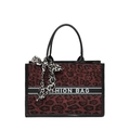 Borsa tote con stampa leopardata con manici in pelle nera e dettaglio foulard di seta - Rosso