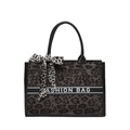 Borsa tote alla moda con stampa leopardata, manici neri e sciarpa decorativa inclusa - Grigio