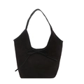 French vintage black hobo bag with bow tie decoration and matte suede texture for women - Black