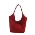 Retro deep red frosted tote bag with bow accent and smooth leather handles in hobo style - Red
