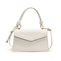 White square shoulder bag with vintage floral embossing and golden metal hardware - White