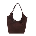 French style dark brown suede tote bag with ribbon bow and large shoulder strap - Brown