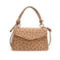 Beige square handbag with clover embossing and adjustable shoulder strap for women - Khaki