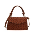 Brown vintage messenger bag with clover embossing and woven knotted handle detail - Brown