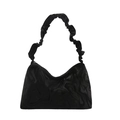 Sac à bandoulière plissé noir avec texture marbrée fluide et bandoulière à volants chic - Noir