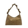 Brown marble pattern tote bag with ruched shoulder strap and top zipper closure - Green