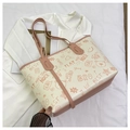 Graffiti print tote bag in cream and dusty pink with long shoulder straps for daily use - No Pendant / Pink