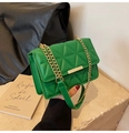 Dettaglio borsa a tracolla trapuntata verde con catena dorata e fibbia in metallo - Verde