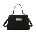 Borsa a mano minimalista in pelle scamosciata nera con chiusura a scatto oro - Nero