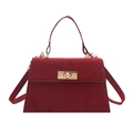 Borsa a mano retrò in camoscio bordeaux con chiusura girevole dorata e tracolla - Rosso