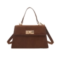 Borsa a trapezio marrone in finta pelle scamosciata con chiusura dorata e tracolla - Marrone Scuro
