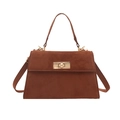Borsa a mano minimalista in pelle scamosciata marrone con chiusura dorata da donna - Cuoio