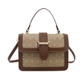 Chic retro patterned square handbag in brown and beige with adjustable shoulder strap - Khaki