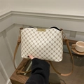 Women's chic crossbody tote bag with brown monogram pattern and golden hardware - White