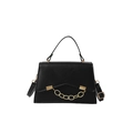 Chic black faux leather crossbody bag with V-cut flap and gold chunky chain handle - Black
