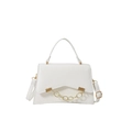 White faux leather crossbody bag with top handle and decorative gold chain strap - White