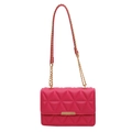 Magenta quilted crossbody bag with golden chain strap and geometric stitching design - Rose Red