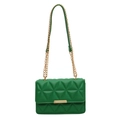 Chic green quilted crossbody bag with golden chain strap and rectangle metal buckle closure - Green