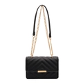 Bolso bandolera acolchado negro con costuras en V y cierre metálico dorado elegante - Negro