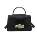 Sac à main noir à motif crocodile avec poignée dorée ronde et boucle métallique ondulée - Noir